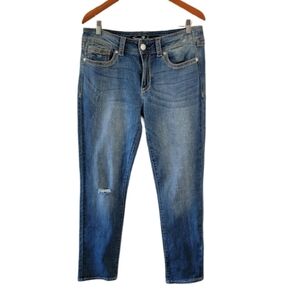 Seven7 Mid Rise Slim Straight Jeans Women's Size 12 Med Wash Distressed Casual